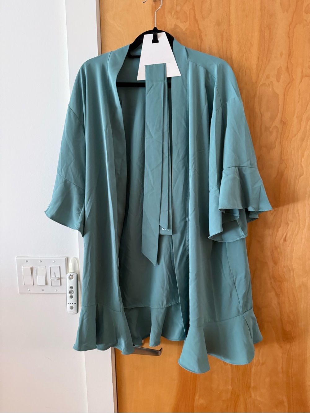 Birdy Grey Teal Ruffle Sleeve Kimono Robe
